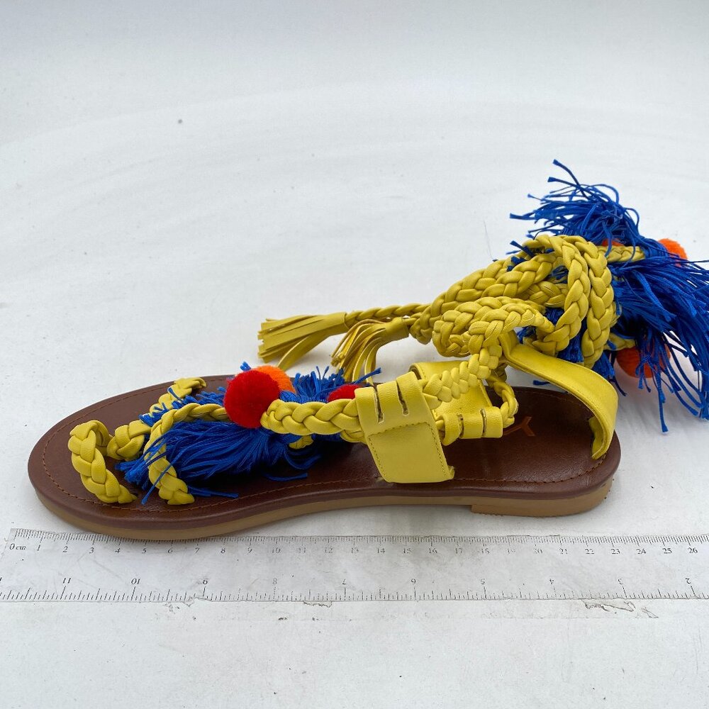 YDN Yellow Tassels Ankle High Gladiator Sandals for Women Lace up Open toe Flats